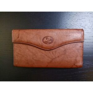 Buxton Brown Top Grain Cowhide Leather Kiss-lock Clutch Wallet Floral Embossed